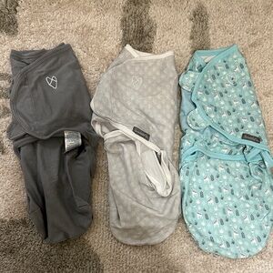 Set of Three Swaddle Blankets in Gray and Blue
